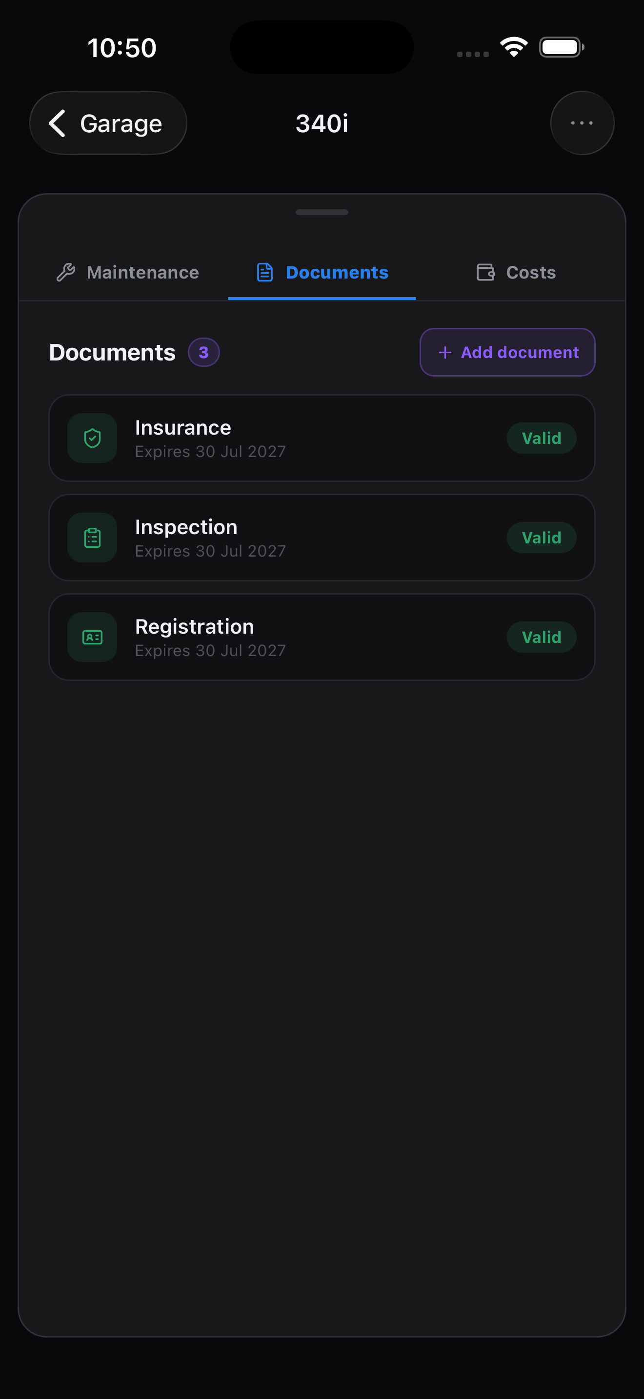 SixLine — Documents screen