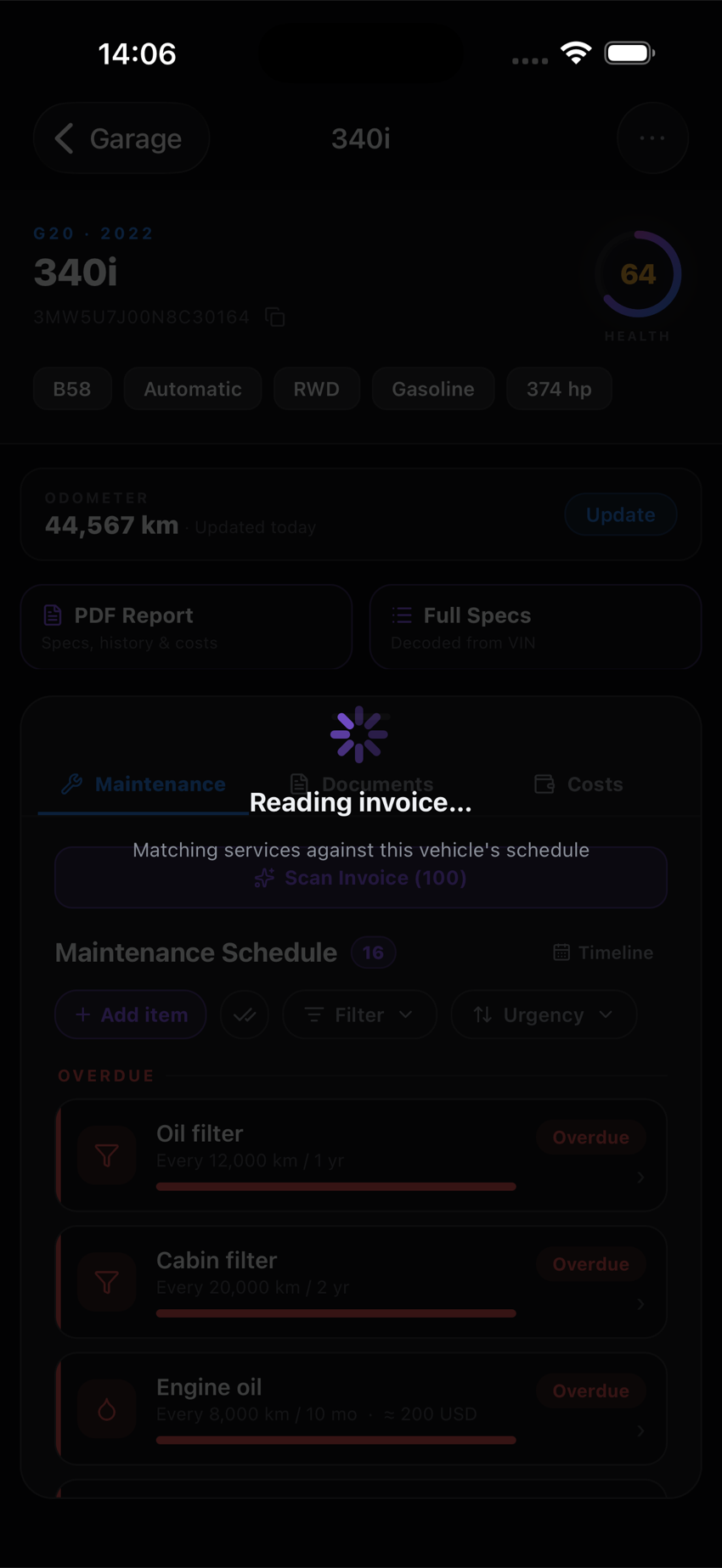 SixLine reading a scanned service invoice