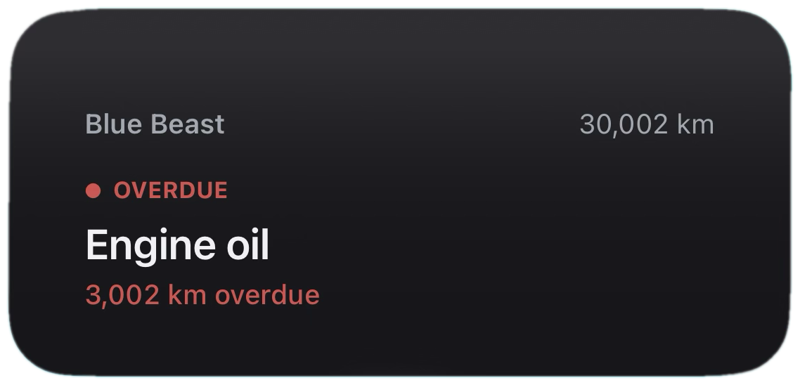 SixLine — Home Screen widget showing the next overdue service
